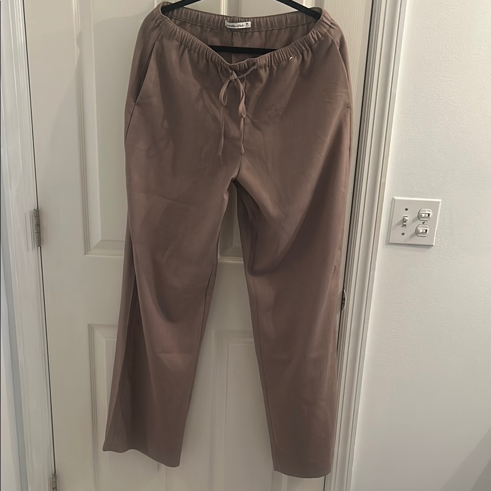 Abercrombie & Fitch Tan Wide Leg Pants with Elastic Waistband medium long